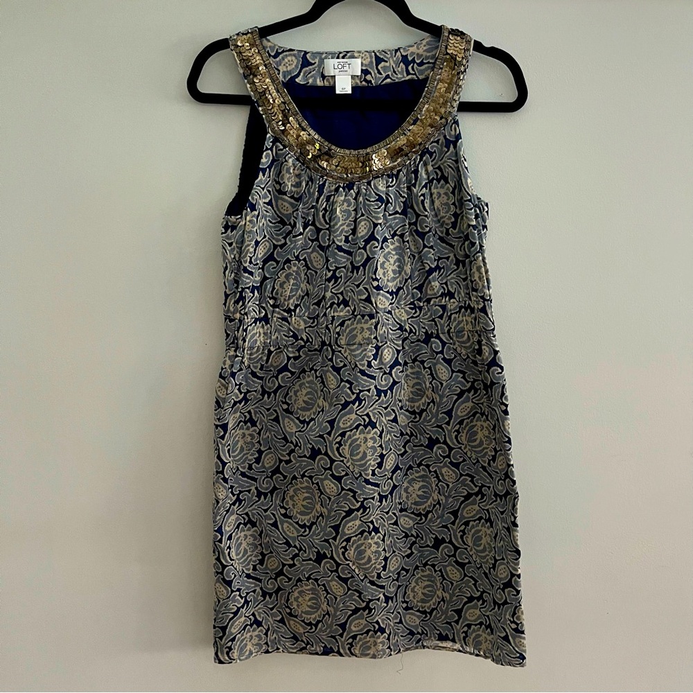 Loft Mixed Pattern Dress with Sequins Size 6P